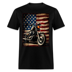 Motorcycle USA Flag Retro Biker T Shirt - black