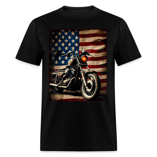 Motorcycle USA Flag Retro Biker T Shirt - black