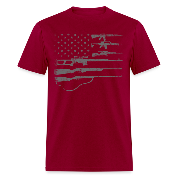 Big American Flag With Machine Guns 2A Flag T Shirt - dark red