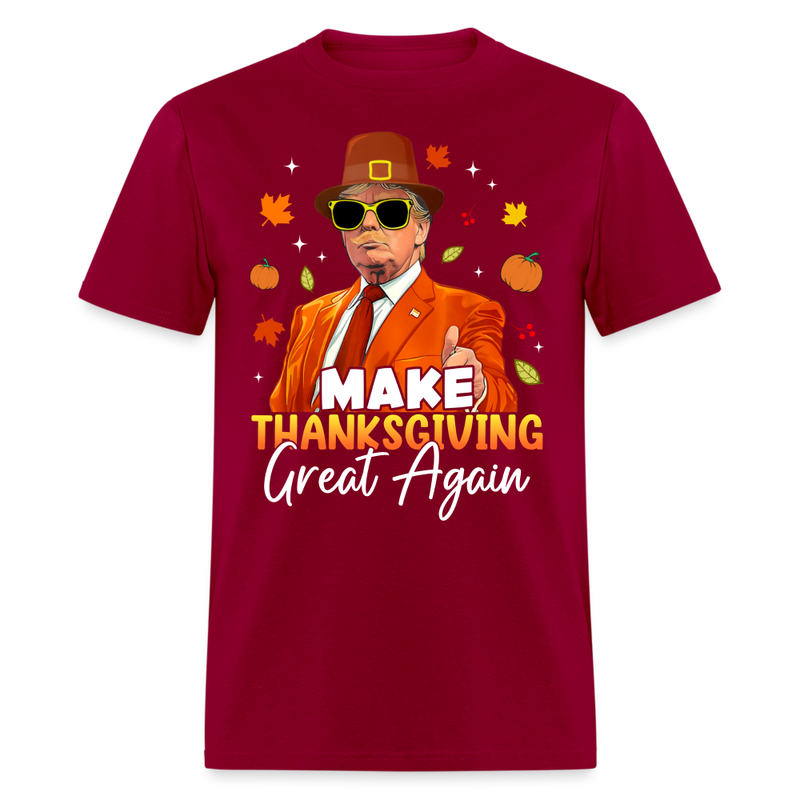 Make Thanksgiving Great Again Autumn Fall Leaves T Shirt - dark red