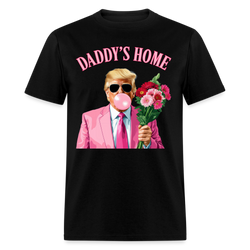 Trump Blowing Bubble Holding Flowers Pink Daddy's Home T Shirt - black