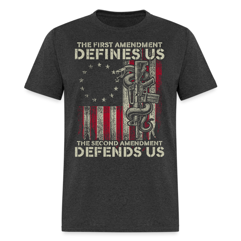 The First Amendment Defines Us American Flag T Shirt - heather black