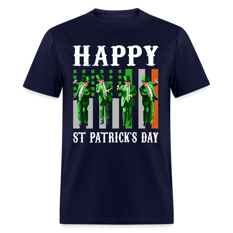 Trump Dance Happy St Patrick's Day Lucky Shamrock Irish T Shirt - navy