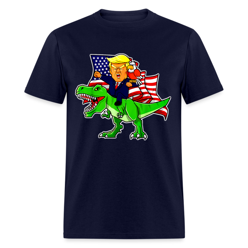 Trump Riding a Dinosaur T-Rex Funny Patriotic T Shirt - navy