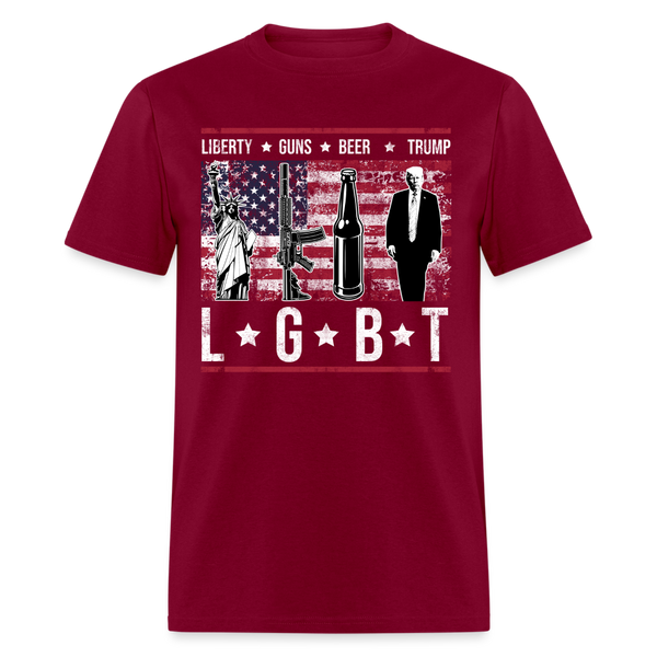 Liberty, Guns, Beer, Trump T Shirt - burgundy