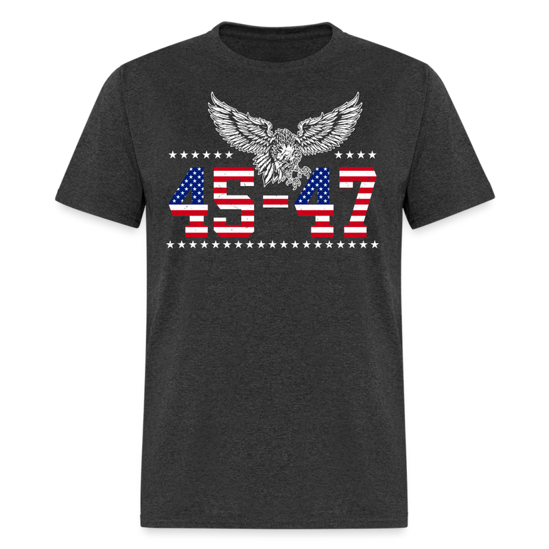 Trump 2024 President 45 and 47 American Flag T Shirt - heather black