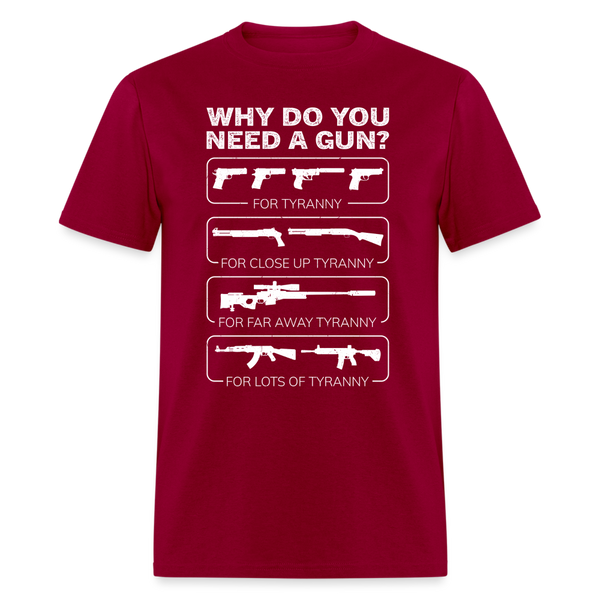 Why Do You Need A Gun T Shirt - dark red