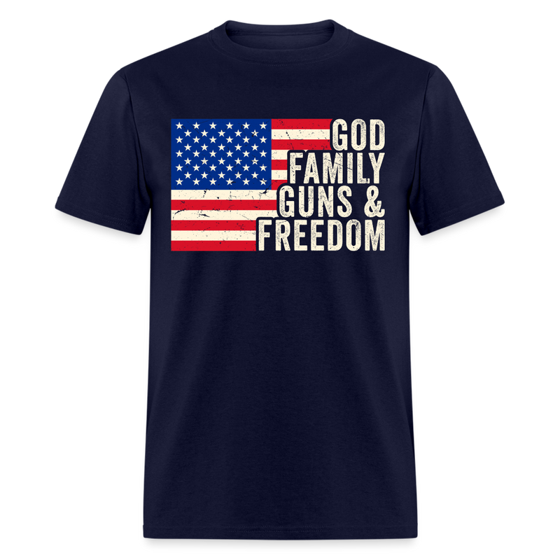 God Family Guns & Freedom T Shirt - navy