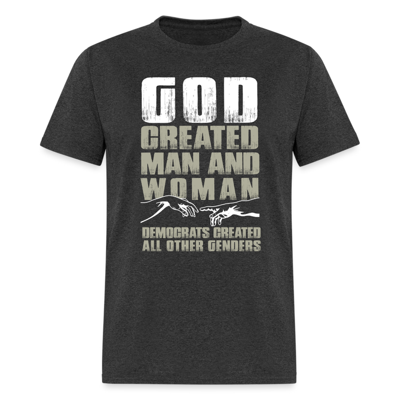 God Created Man And Woman T Shirt - heather black