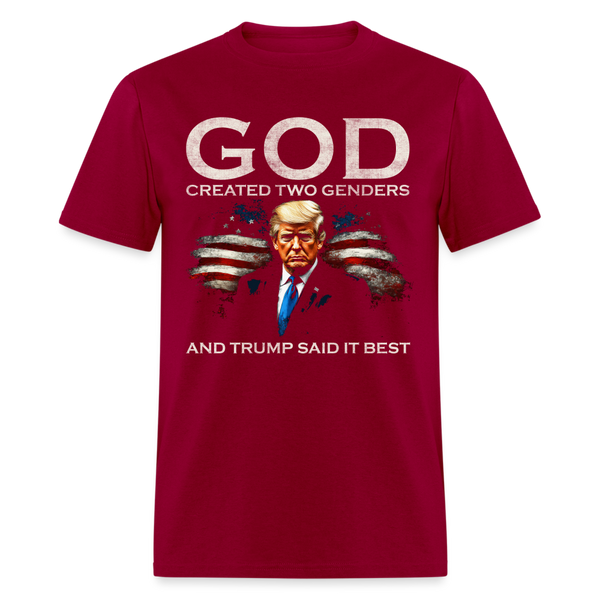 God Created Two Genders Trump US Flag T Shirt - dark red