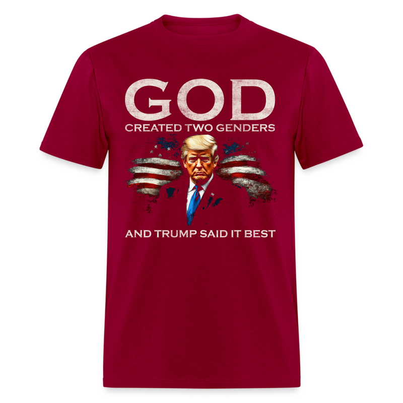 God Created Two Genders Trump US Flag T Shirt - dark red