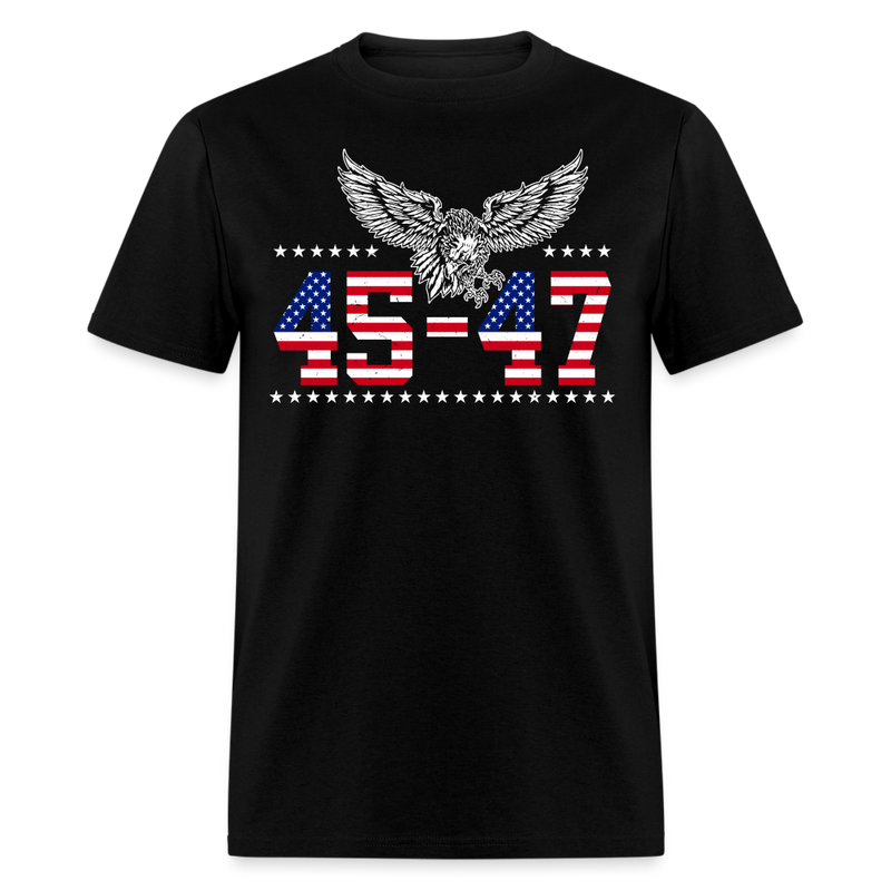 Trump 2024 President 45 and 47 American Flag T Shirt - black