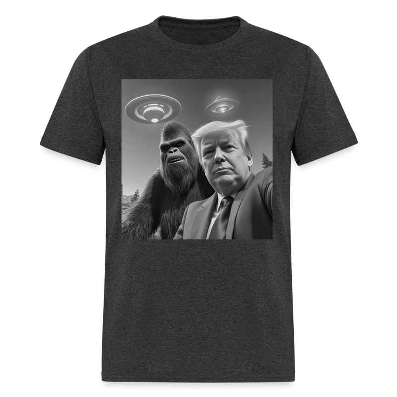 Trump Bigfoot Selfie With UFOs T Shirt - heather black