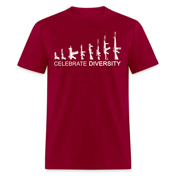 Funny Gun Celebrate Diversity T Shirt - dark red