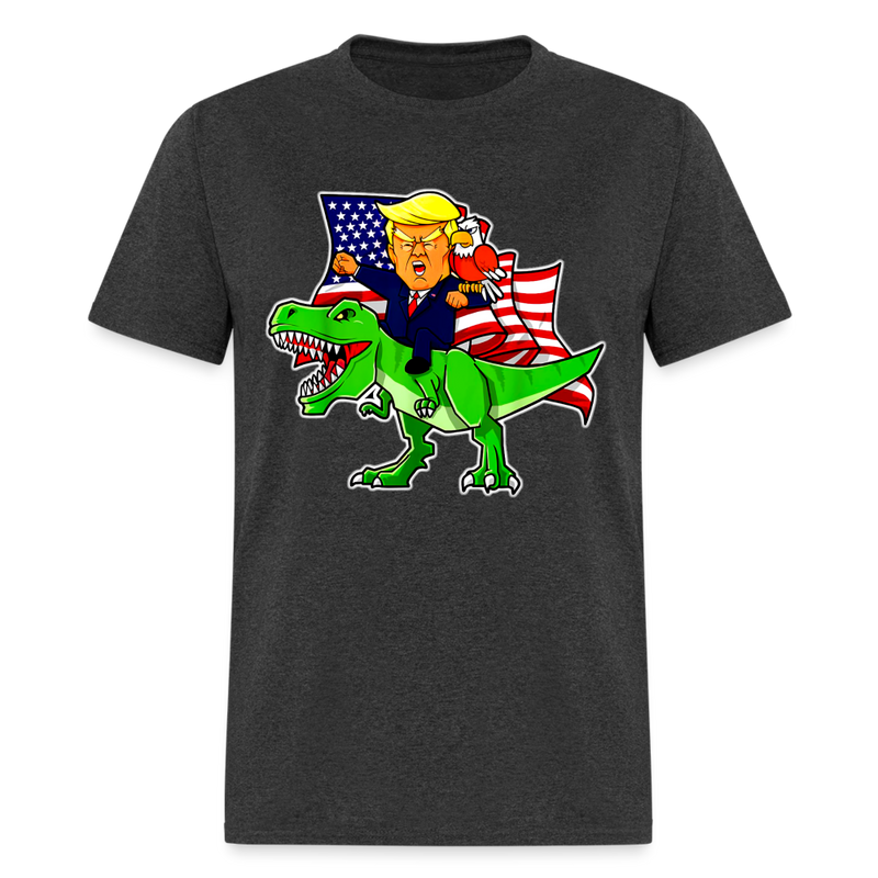 Trump Riding a Dinosaur T-Rex Funny Patriotic T Shirt - heather black