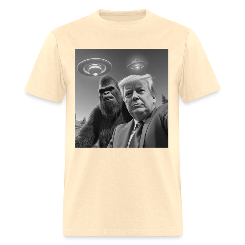 Trump Bigfoot Selfie With UFOs T Shirt - natural