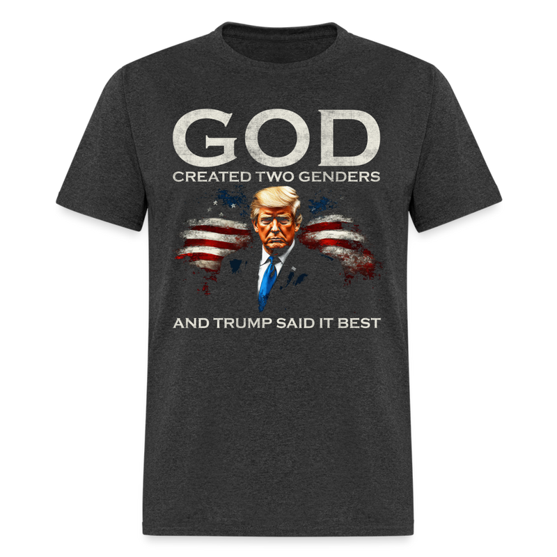 God Created Two Genders Trump US Flag T Shirt - heather black