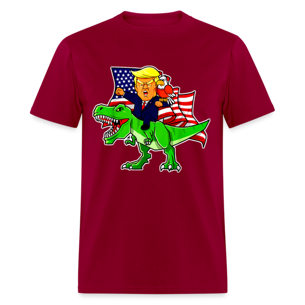 Trump Riding a Dinosaur T-Rex Funny Patriotic T Shirt - dark red