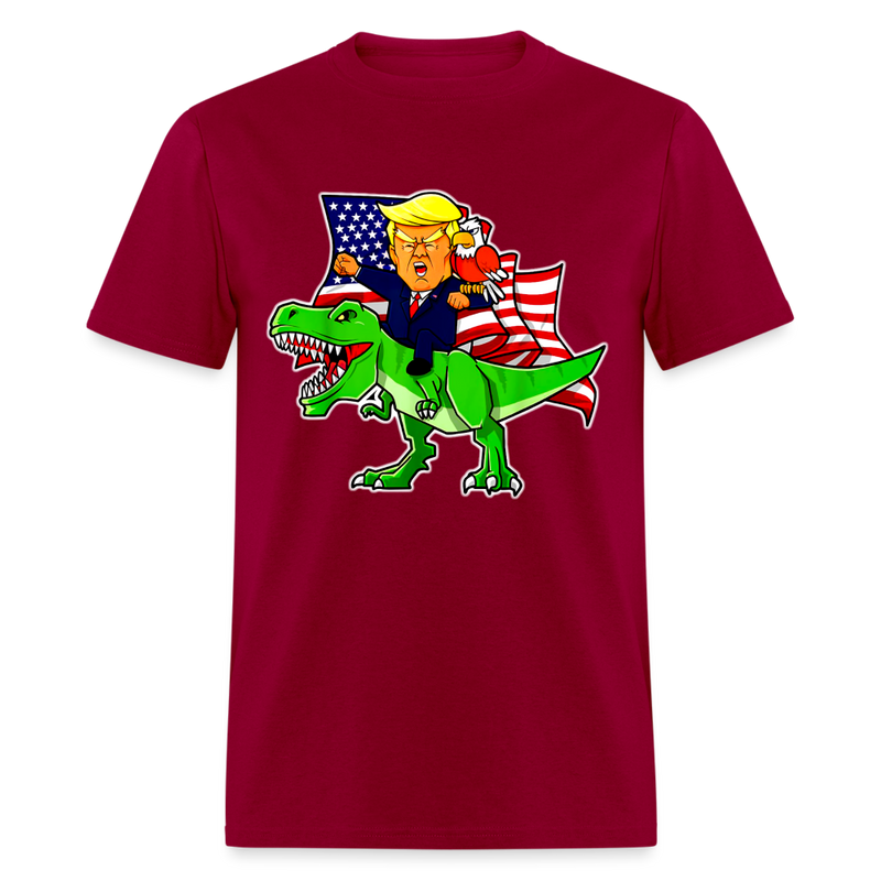 Trump Riding a Dinosaur T-Rex Funny Patriotic T Shirt - dark red