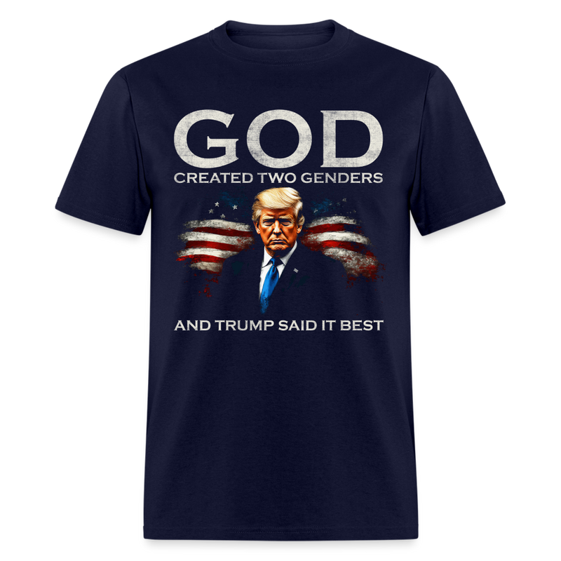 God Created Two Genders Trump US Flag T Shirt - navy