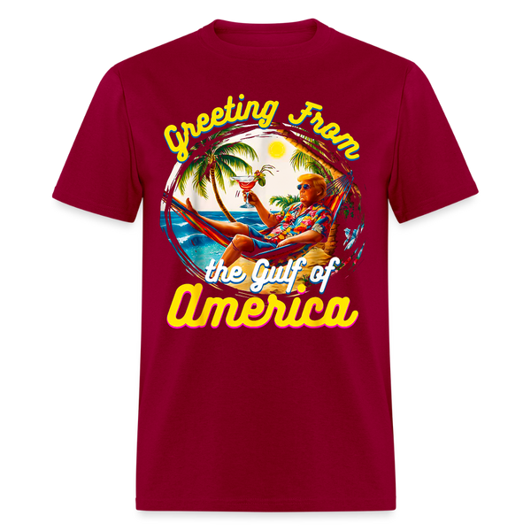 Greeting From The Gulf Of America Trump T Shirt - dark red