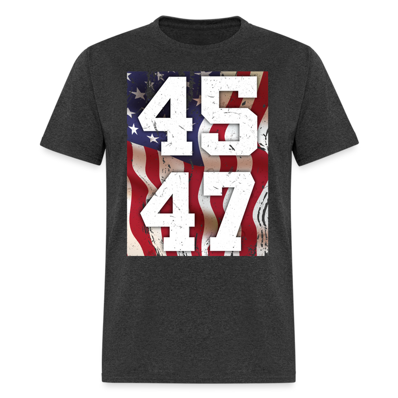 45 47 Trump American Flag T Shirt - heather black