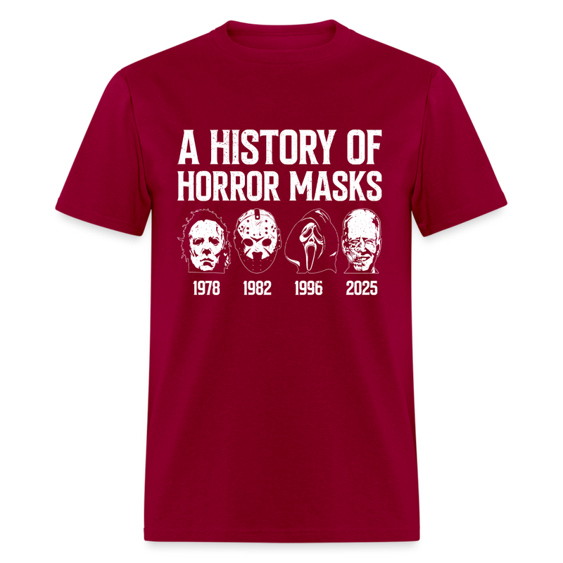 A History Of Horror Masks T-Shirt - dark red