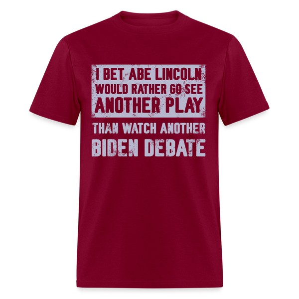 Abe Lincoln Biden Debate T Shirt - burgundy