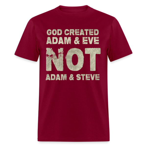 God Created Adam & Eve T Shirt - burgundy