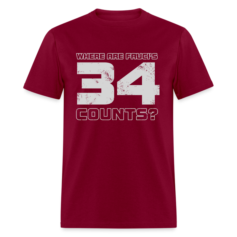 Where Are Fauci's 34 Counts T Shirt - burgundy