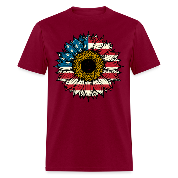 American Sun Flower T Shirt - burgundy