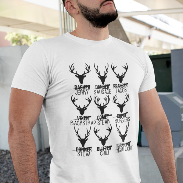 Christmas Reindeer Hunter T Shirt (Black Print)